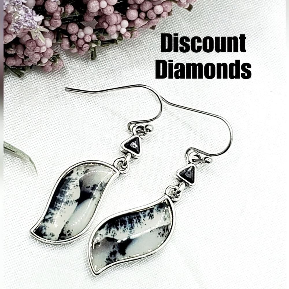 Dendritic Opal Drop Dangle French Hook Earrings 925 Silver